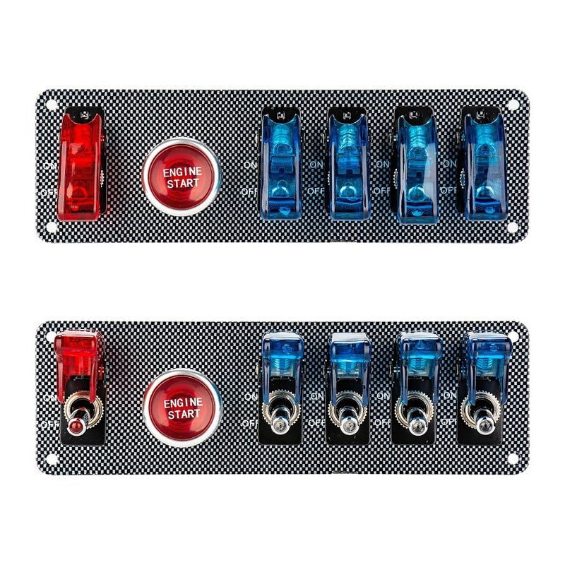 Jtron dc12v flip-up Ignition Switch Panel,5 in 1 car Engine Start Push Button led Toggle Switch Panel for Racing Sport Competitive car (4 Blue 1 Red) - Image 2